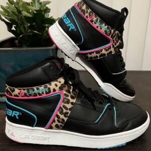 80s LA Gear Women's Black Leopard-Trim High Top Sneakers